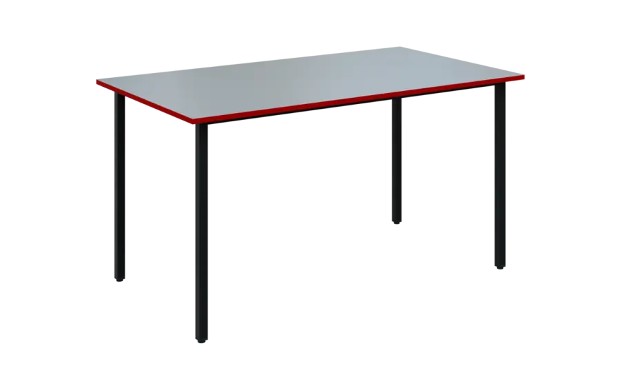 JSB 140N Jídelní stůl 1394 x 800 mm, deska šedá s hranou červená flamengo / podnož černá